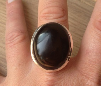 Zilveren ring met grote zwarte Onyx ring maat 17.7 mm